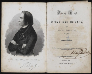 Frühe Ruhmesbiographie über Franz Liszt aus dem Jahre 1844, auf seine Initiative hin verfasst, mit Faksimile von Liszts Handschrift und Provenienz des Lisztkantors Alexander Wilhelm Gottschalg
